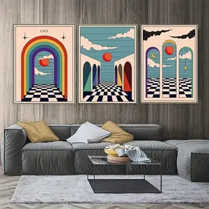 3pcs/set Unframed Bohemian Hippie Style Canvas Printed Poster Abstract Pattern Print Surreal Abstract Arch and Architecture Canvas Wall Art Painting Room Decoration Modern Home Decor