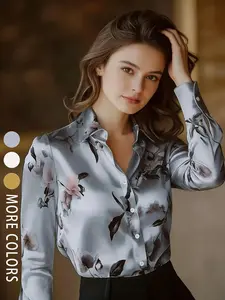 A fashionable and versatile women's satin printed shirt with a light luxury style, suitable for commuting to work, shopping and outdoor activities, indoor and outdoor dressing