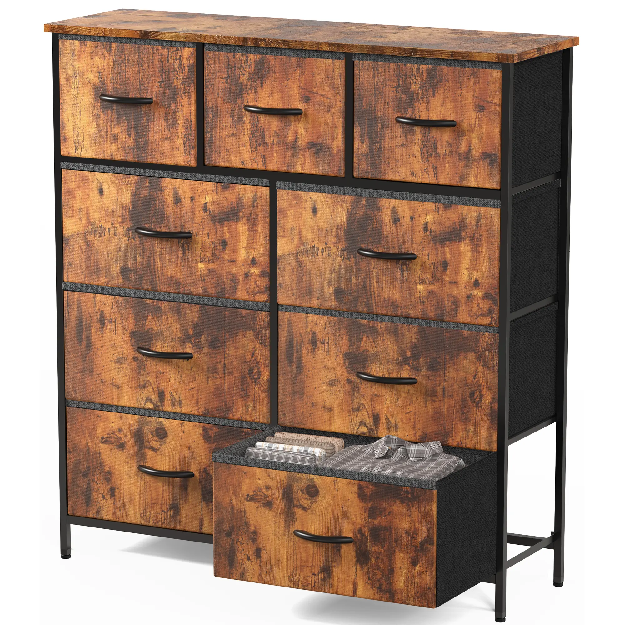 Sweetcrispy 9-Drawer Multifunctional Dresser - Modern Indoor Cupboard with Steel Frame, Wood Top, New Color, Deep Sliding Drawers, Room Storage Organizer Storage for Bedroom Apartment Furniture Organization