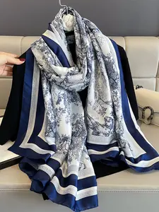 Fashion Plant Print Warm Scarf Neck Wrap Shawl, Floral Print Shawl, Suitable for Professional Outdoor Travel Dating Decoration, Stylish Accessory, Floral Pattern Shawl