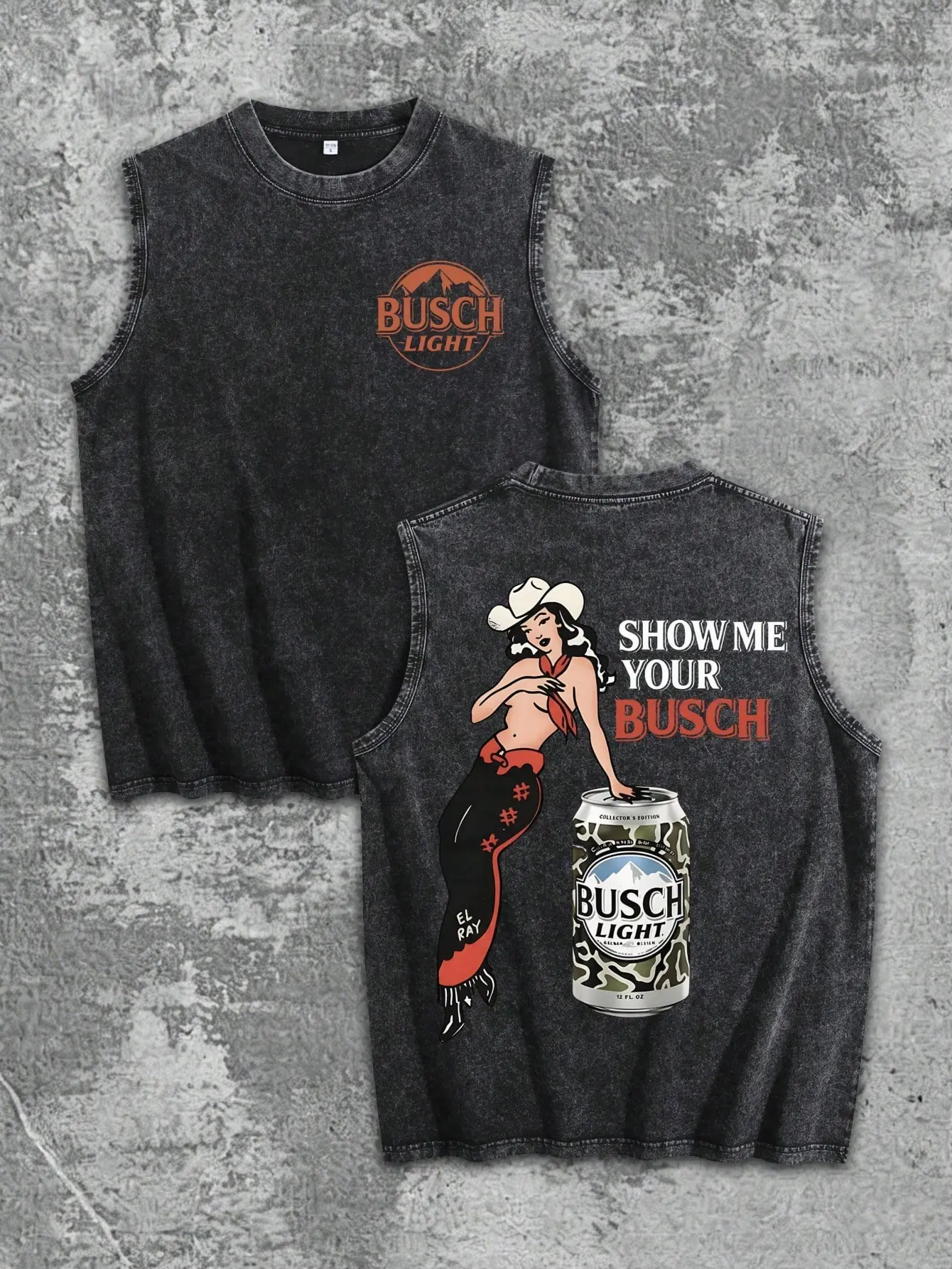 Y2K Sleevelss Tops Men | Summer Men's Street Style Vintage Graphic Tee | Buscch Light Show Me Your Busccch Cowgirl Holding Can | Niche Fashion Men's Clothing Y2k Clothing | Unisex