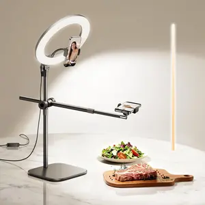Overhead Phone Mount, Overhead Camera Mount Stand [Anti-Shaking] with 10.5" Ring Light, Desk Stand for  with Ring Light for Video Recording, Zoom Meeting, YouTube,