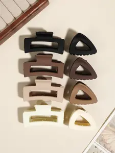 8pcs small size cute simple square triangle hairpin jaw clip, hollow minimalist design, suitable for high ponytail, brown matte hair clip, ladies daily leisure commuter hair accessories, Flat Claw Clips