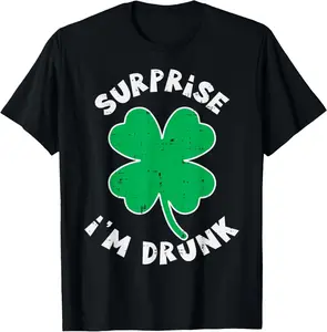 St Patricks Day Surprise Shamrock Saint Pattys Men Women T-Shirt Pure Cotton Graphic Tees Menswear Top: Gifts for Men & Women