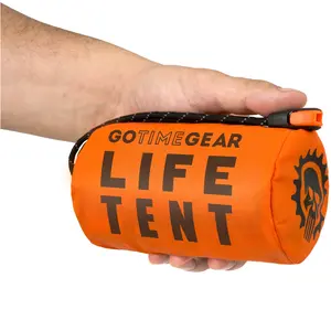 Go Time Gear | Life Tent Emergency Survival Shelter - 2 Person Tube Tent | Waterproof, Windproof, Thermal | Includes Survival Whistle, Paracord Rope & Portable, Lightweight Nylon Stuff Sack | Orange Go Time Gear