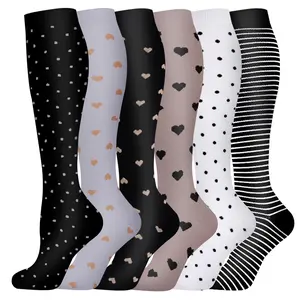 6 Pairs Women's Compression Sports Socks| S/M L/XL Color Matching| Floral Pattern Knee High Long Calf Lightweight Fabric Comfortable Fit Performance Boosting Moisture Wicking