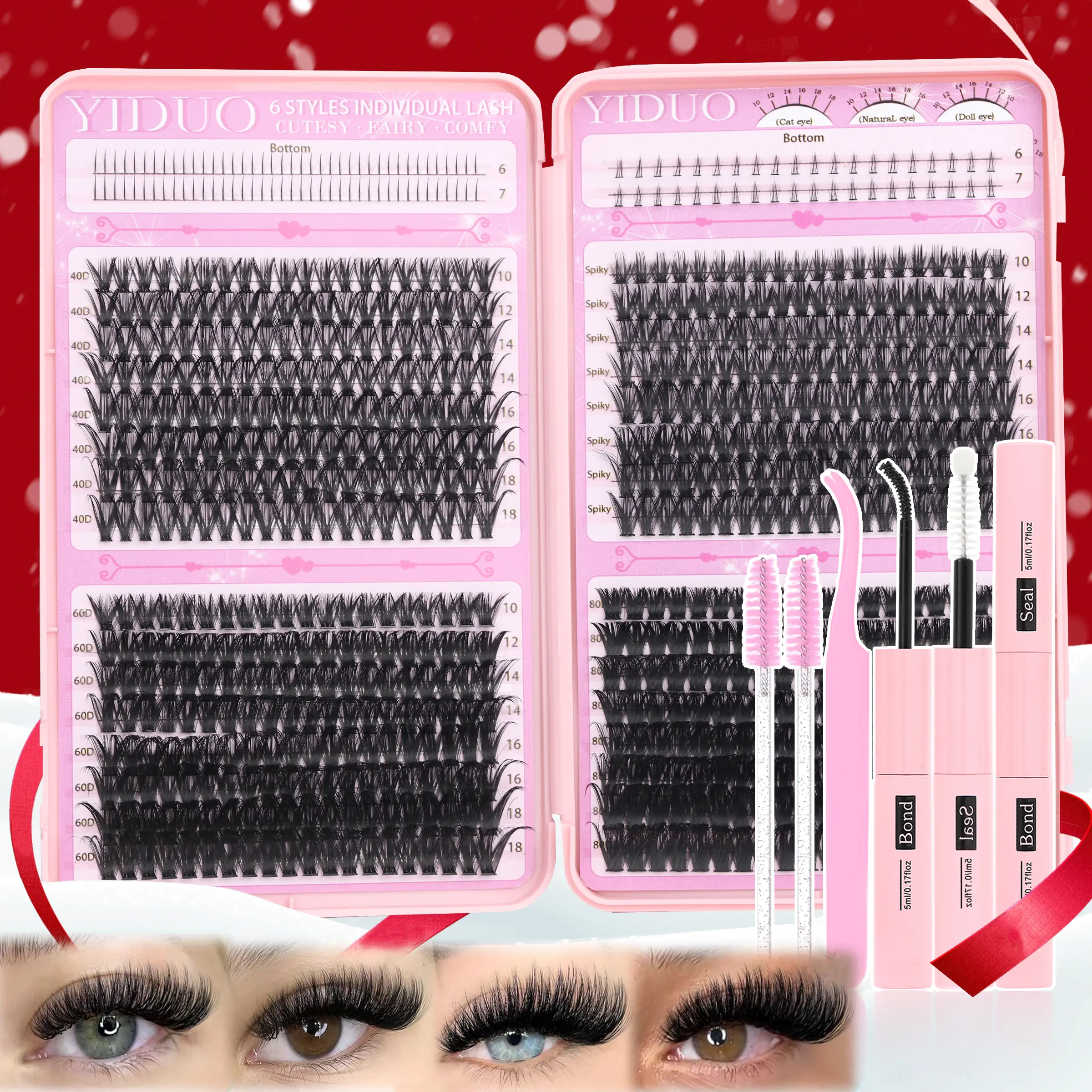 YIDUO Lash Clusters Kit 760pcs 40D&60D&80D&Spiky with Bottom Lashes book Kit D Curl Manga Volume Wispy DIY Lash Clusters 6-18mm Thick Eyelash Extension Kit with Bond and Seal Tweezers Eyelash Brush Soft Easy Apply for Makeup， DIY Eyelash Extensions