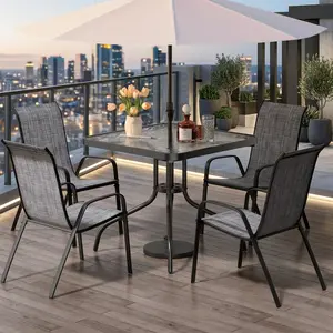 All Weather 5 Pieces Outdoor Dining Set, 30"X30" Metal Dining Table With 4 Stackable Textilene Chairs, Waterproof Anti Rust Patio Furniture, Perfect For Lawn Garden Poolside Backyard Balcony Porch Outdoor Entertainment