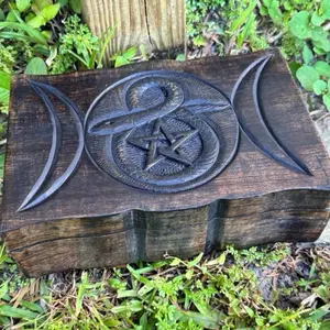 Pentagram Cobra Carved Wood Box