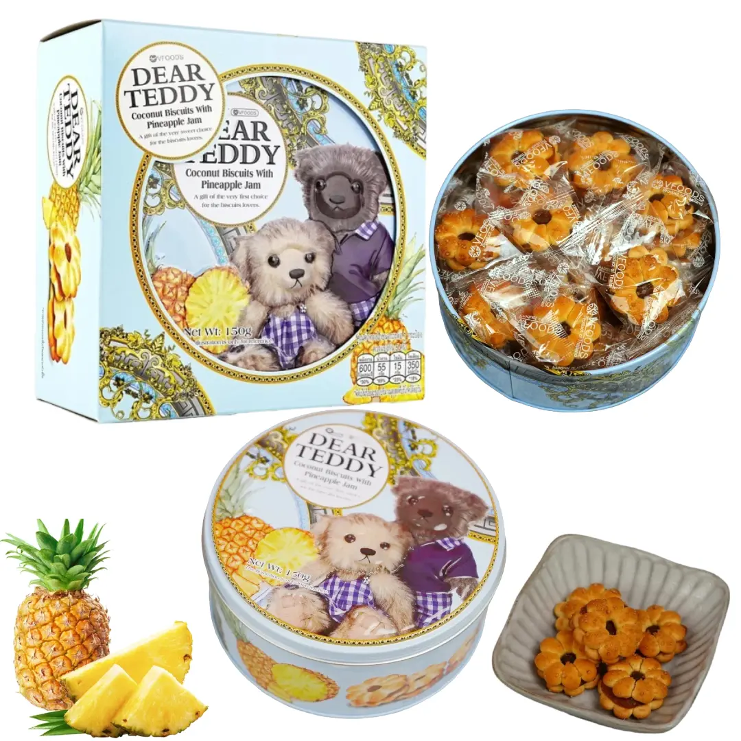 VFOODS Thai Dear Teddy Pineapple Jam Sandwich Cookies 150g - Popular Thai Snack Gift
