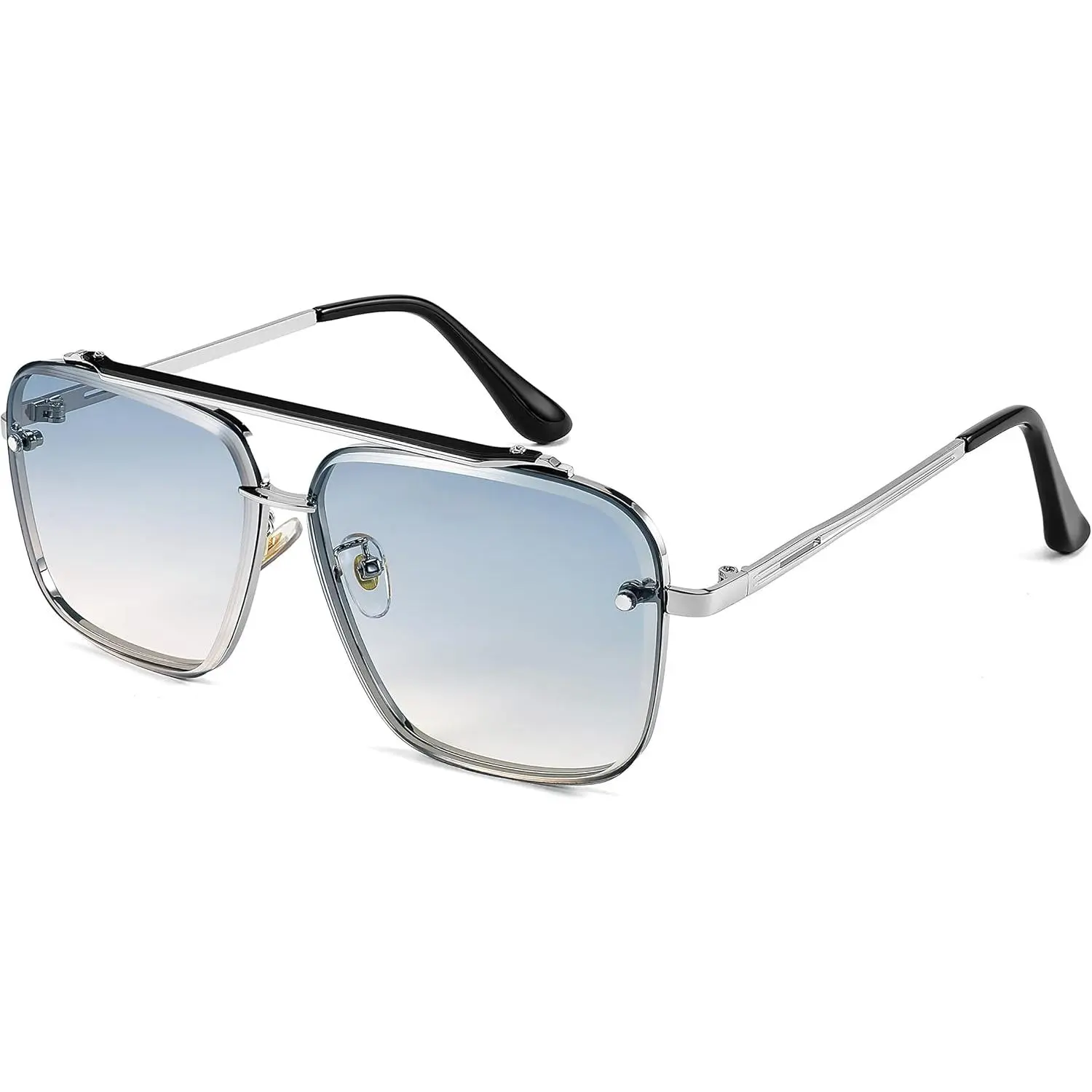 FEISEDY Sunglasses, Fashion Square Pilot Sunglasses, Vintage Metal Gradient Glasses for Men and Women B4104