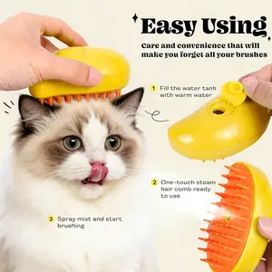 Steamy Cat Brush 3 in 1 Mutifunctional Cat Steam Brush Self Cleaning Steam Pet Brush for Removing Hair, Cleaning, Massage, Pet Hair Removal Comb for Cat & Dog Tangled and Loosse Hair