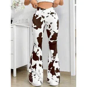 [CowPrintFlareLegPants]CowPrintFlareLegPants,ElegantHighWaistForbiddenPantsForSpring&Summer,Women'sClothing