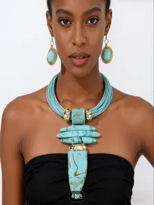 3pcs New Unique Design Bull Horn Pendant Necklace Earrings Set, Bold Irregular Women's Jewelry Set, Fashionable Accessories, Elegant Jewelry Set, Costume Jewelry Sets