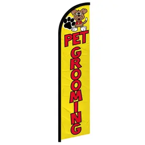 Windproof Pet Grooming Banner Flag with Curved Sleeve, Festive Party Home Supplies Backdrop, Party Decor, Outdoor Display Flag