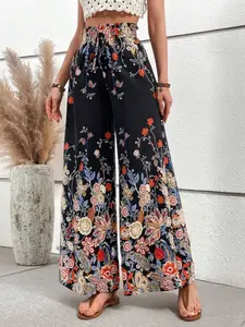 Elegant Women's Fashion Floral Wide Leg Pants Bottom, Summer Vacation Style, Trendy and Comfortable, Perfect for Casual Wear