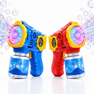 [2 PACK] Automatic Bubble Blaster Toy for Kids, Light Up Bubble Maker with Bubble Solution, Outdoor Summer Party Toy