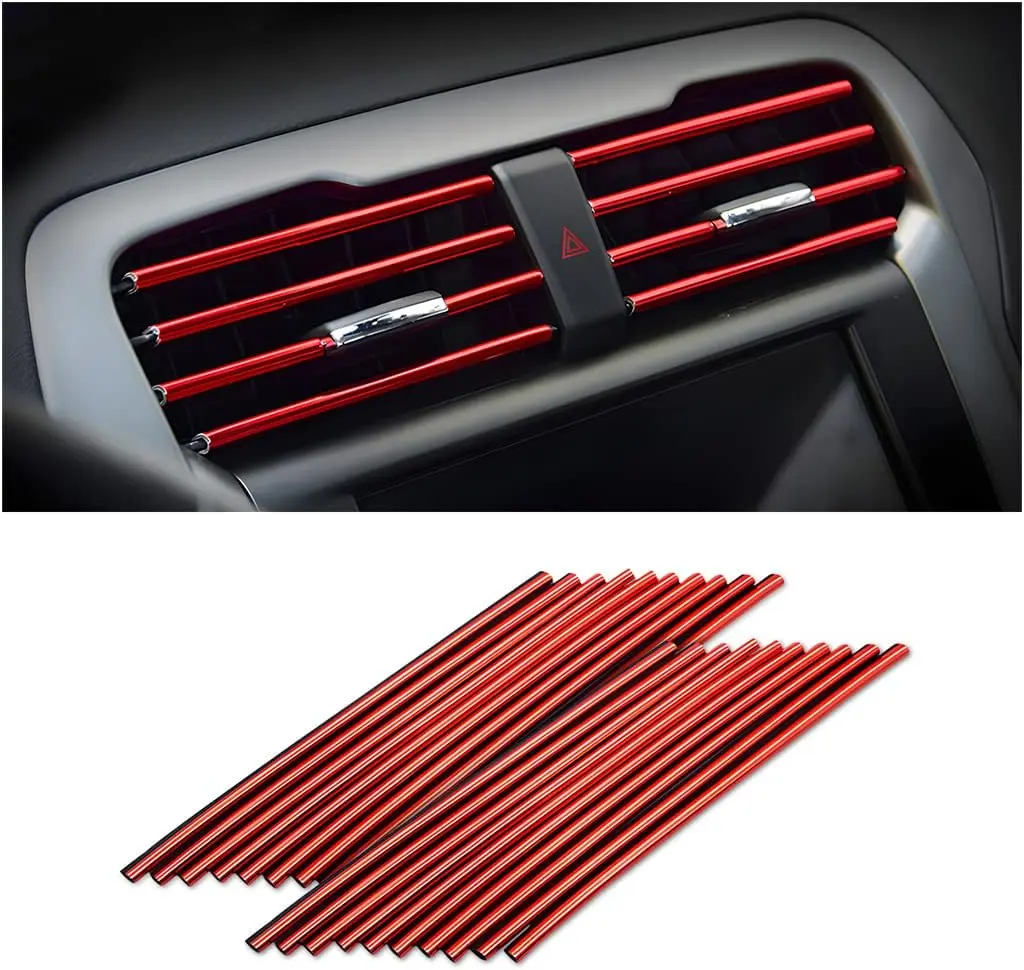 YIxinflag 20PCS Waterproof Bendable Car Air Vent Trim Strips, Red | decorative accent lines, insert-style placement, fits compatible outlet gaps, car interior accessories