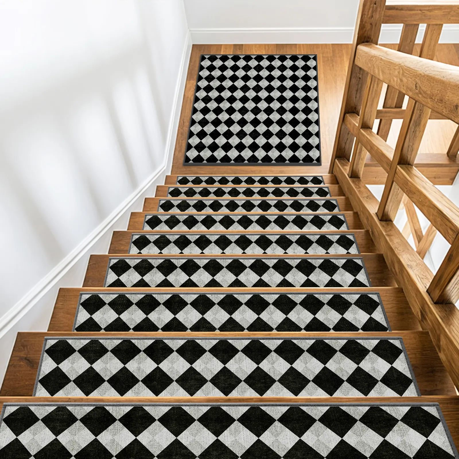 Non Slip Chenille Stair Runner Rug for Wooden Steps, 8"x30" 15pc Indoor Reusable Soft Machine Washable Home Accessory, Anti Slip Adhesive Aesthetic Room Decor Mat for Pets, Waterproof Noise Reducing Vintage Floral Stair Treads