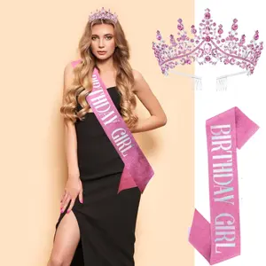 2pcs birthday party crown belt set, party decoration accessories Ornaments, ladies' crown and belt, perfect for birthday parties, banquets, and holiday occasions