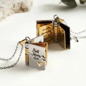 Best Mom Ever ​​Book Necklace—the perfect gift choice for Mother's Day.Featuring a charming book-style design,it is meticulously crafted from rust-resistant 316 titanium steel—an ideal gift for Mom,a daughter or a loved one.Perfect Gift for Mother's Day