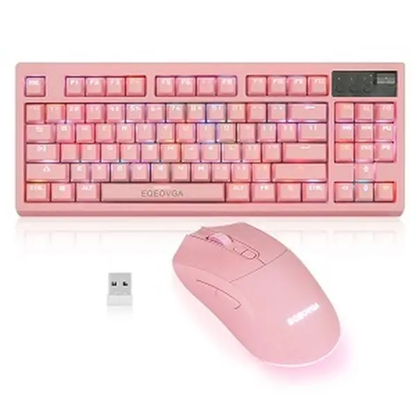 Wireless Mechanical Keyboard and Mouse Combo - RGB Backlit, Rechargeable Battery, Ergonomic Design, 2.4G Wireless Connection, 87-Key for Gaming and Typing（Pink）