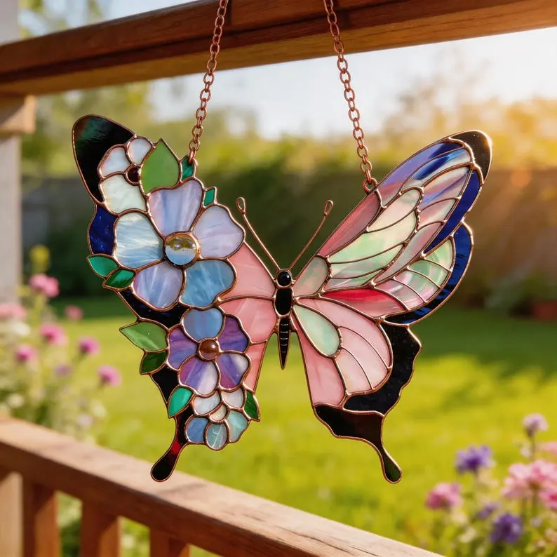 Vibrant Butterfly Acrylic Glass Suncatcher - Aesthetic Window Ornament - Butterfly Prism Garden Decor - Unique Birthday Gift for Mom or Wife - Whimsical Home Decoration