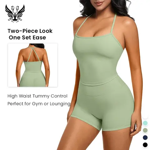Yizhen Sports Women's 2-Piece Activewear Set - High-Elastic Custom-Fit Gym Workout Apparel, Moisture-Wicking Quick-Dry Workout Top, High-Waisted Lightweight Breathable Shorts, Matching Outfit Set for Yoga, Running, Women 2 Set