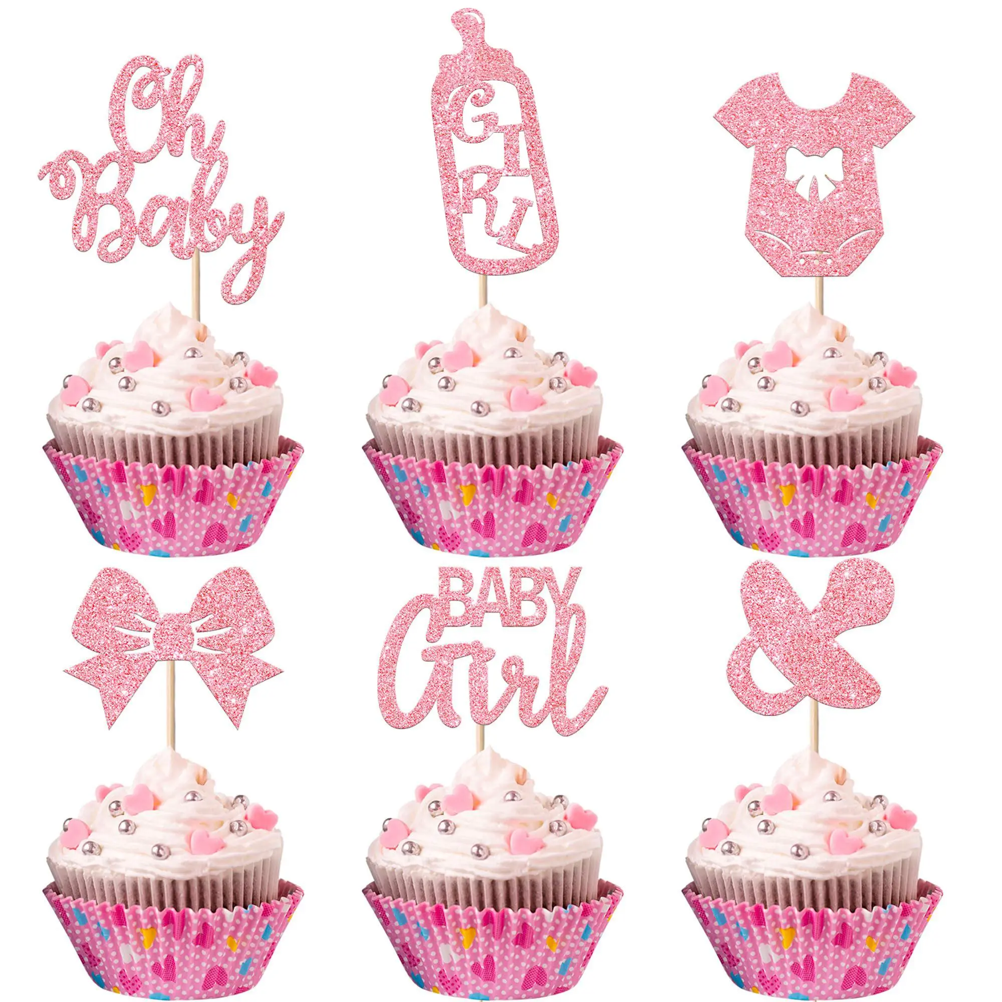 Baby Shower Cupcake Topper, 6 Counts/set Baby Shower Cupcake Decoration, Cake Decoration for Baby Shower Birthday Party, Ornaments, Baby Shower Decorations, Baby Shower Cake Toppers, Cake Decoration Supplies, Cake Decorating Supplies