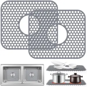 2 Pcs Sink Protectors for Kitchen Sink, 13.5''x 11.6'' Rubber Sink Mat, Grid with Center Drain, Upgrade Heat Resistant & Non-Slip, Perfect for Bottom of Farmhouse Stainless Steel Porcelain Sink