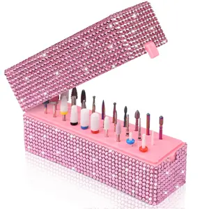 Nail Drill Bits Holder Box: 30 Holes Rhinestone drill bit holder nail tech for Nail Drill bits Storage Dustproof Stand Displayer Organizer Case for Manicure Tools(Note: Drill bits not included) Pink