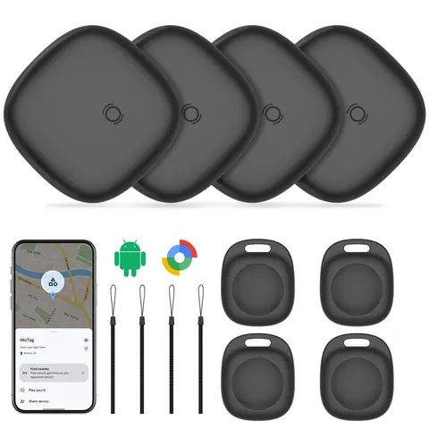 Smart Tag Bluetooth Key GPS Trackers (2-Pack/4-Pack) - Compact Bluetooth Connectivity Item Locator for Android, Compatible with Google Find My Hub App, for Wallets/Backpacks/Suitcases, Black with Lanyard