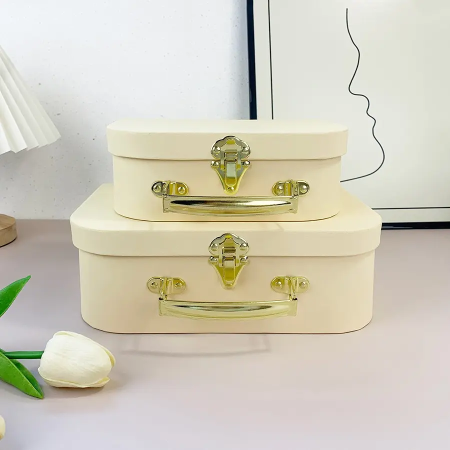 2 Vintage Beige Lidded Handheld Boxes, Multi-Size Decorative Cardboard Gift Storage Boxes for Women's Jewelry, Accessories & Cosmetics, Perfect for Valentine's Day, Christmas, Weddings & Birthday Gifts Packaging