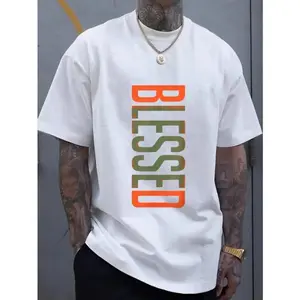 Classic Comfort: Cotton Men's Tee Men's Plus Size BLESSED 3D Printed T-Shirt - Bold Geometric Lettering, Breathable Comfort Fit, Machine Washable Casual ShortFashion 	     Unisex T-shirts M-5XL