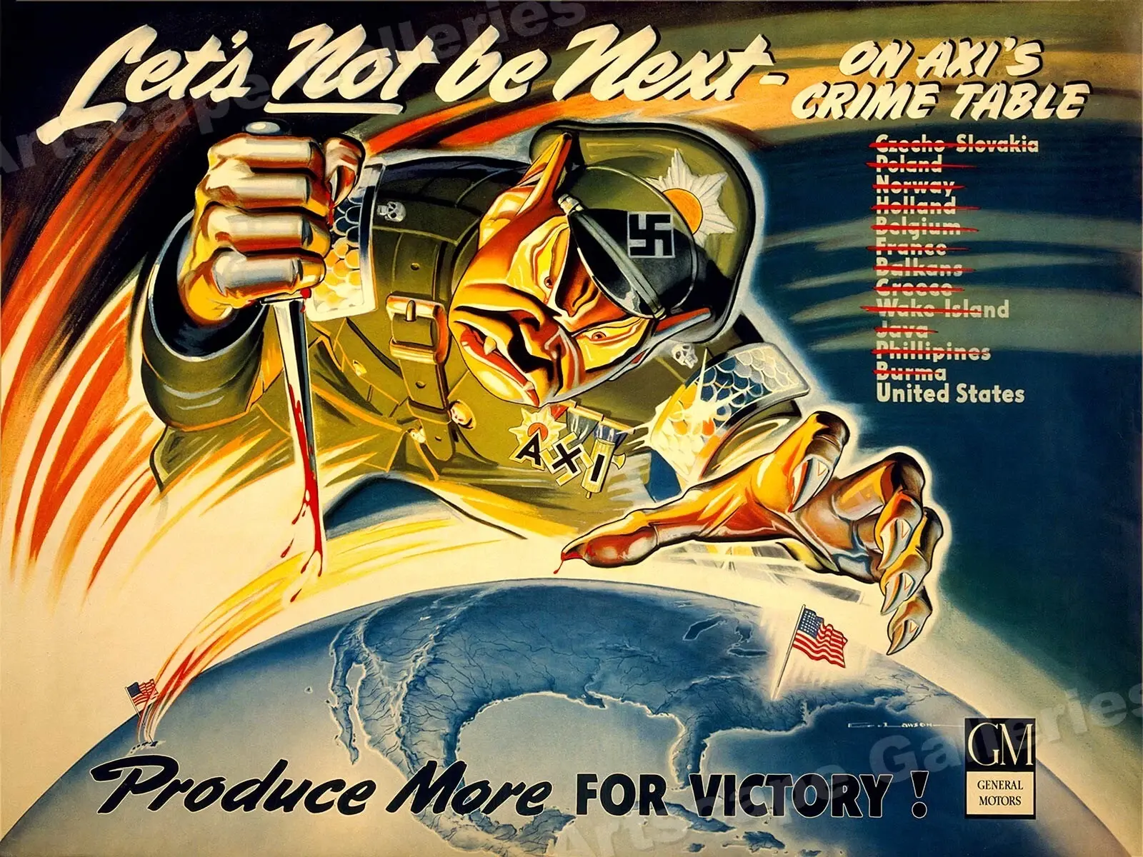 1940s Vintage Propaganda Poster, Let Not be Next, no frame