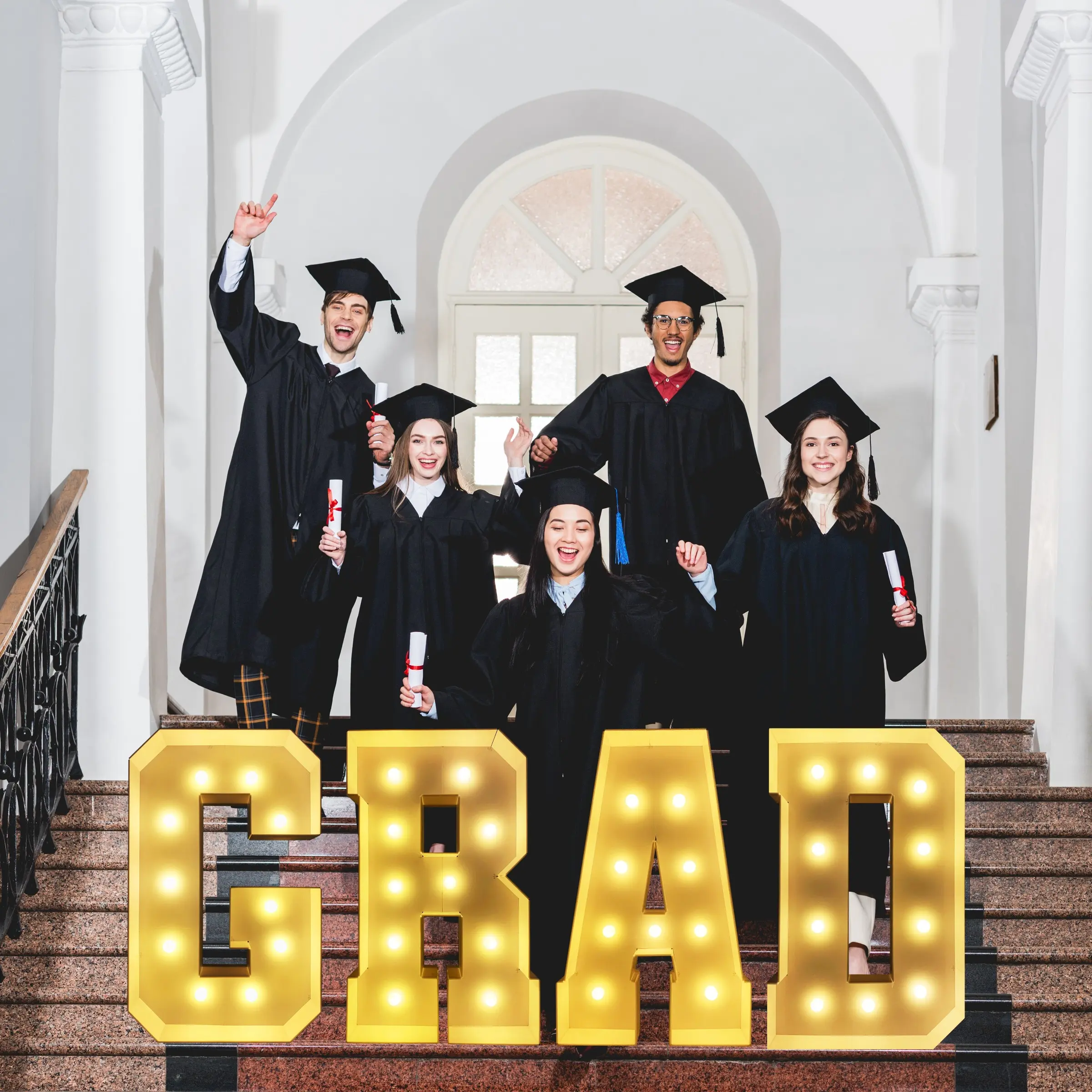 2026 Graduation Decorations - 3FT Large PRE-CUT GRAD Marquee Light Up Letters Kit - Mosaic Foam Board Sign - Class of 2026 Congrats Party Supplies for Kindergarten High School College Graduation Party Decorations Graduation Goodie Bags