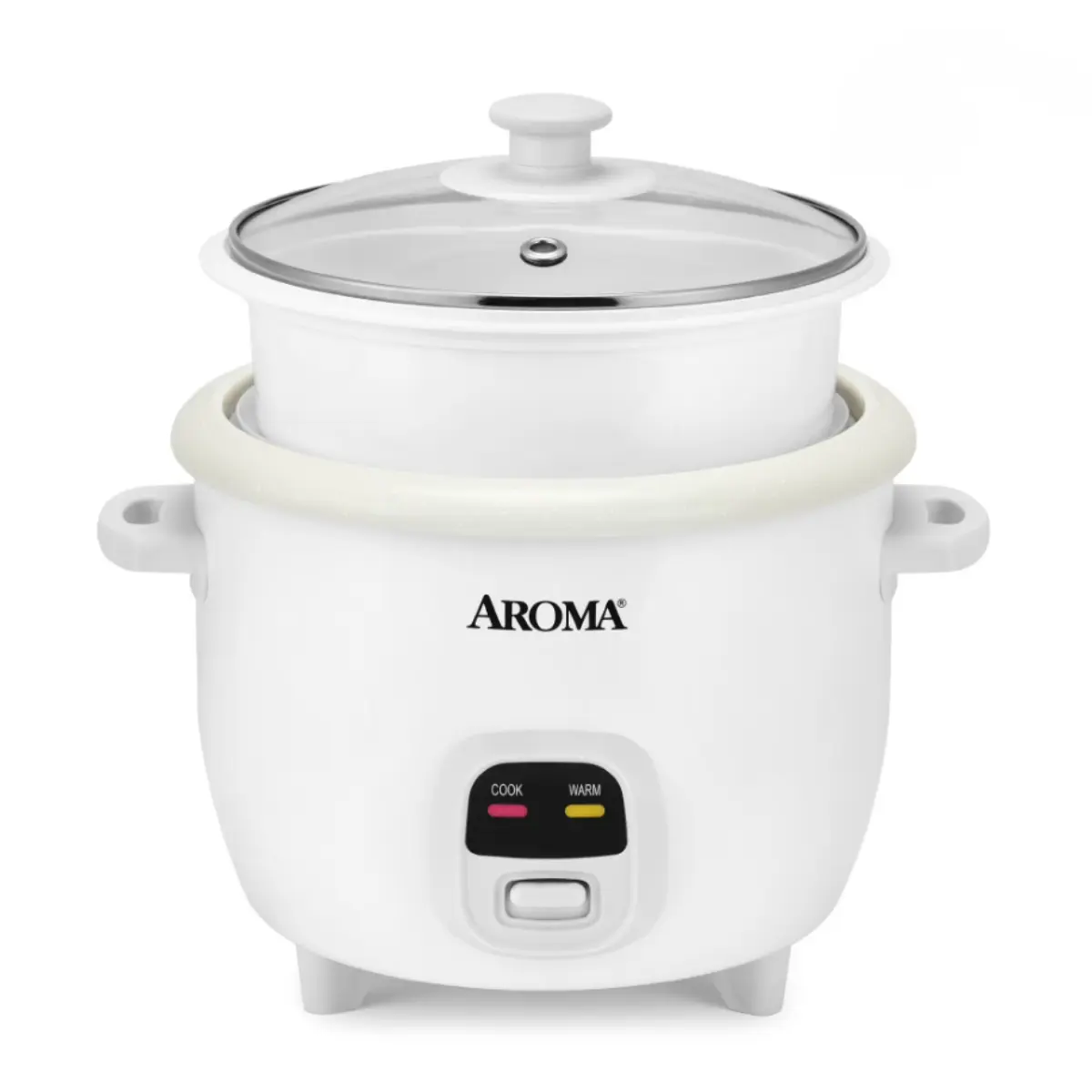 AROMA 6-Cup Rice Cooker & Food Steamer with Bonded Granite Nonstick Ceramic & Pop-Up Steam Tray - White
