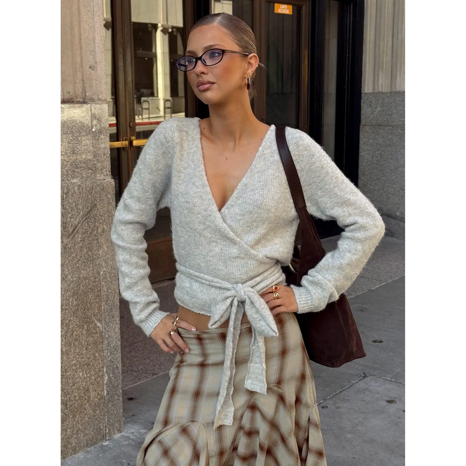 Tonee Wrap Knit Cardigan Grey