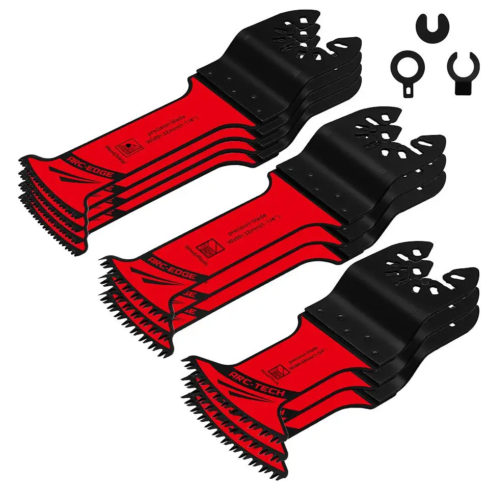 Extended Length Oscillating Multi Tool Blades Set, Bi-metal & Japanese Tooth Design Blades for Wood, Plastic & Metal, High Control Arc-edge Precision