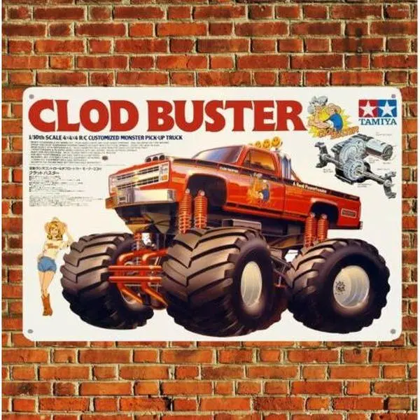 Metal Poster Vintage Rc Car Tin Sign Plaque Tamiya Clodbuster Boxart