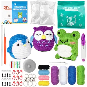 Cute  Amigurumi Crochet Kit for Beginners - Set of 3 Easy-to-Use Knitting Kit for Adults with Soft Yarns, Tools and Instructions | for Creating Handmade Gifts, Nice for   and Fun