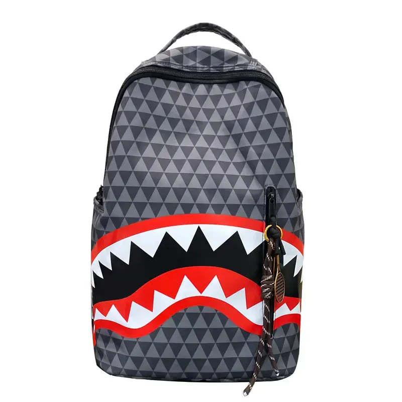 Summer school student backpack with shark tooth graffiti design, children's holiday gift backpack with adjustable shoulder straps and spacious pockets, black soft shell laptop bag 16.5 "x11.4" x6.3“
