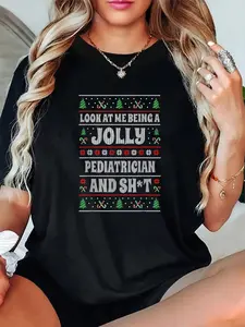 100% Cotton Unisex Funny Pediatrician Ugly Christmas Design Doctor Xmas T-Shirt - Women's Men's Graphic Tee Causal Tops