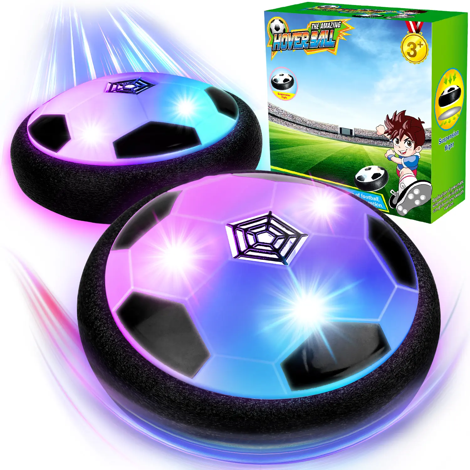 2 Pack Hover Soccer Ball Toys - Indoor Floating Football with LED Lights & Soft Foam Bumper - Fun Birthday Gift for 3 4 5 6 7 8+ Year Old Boys Girls