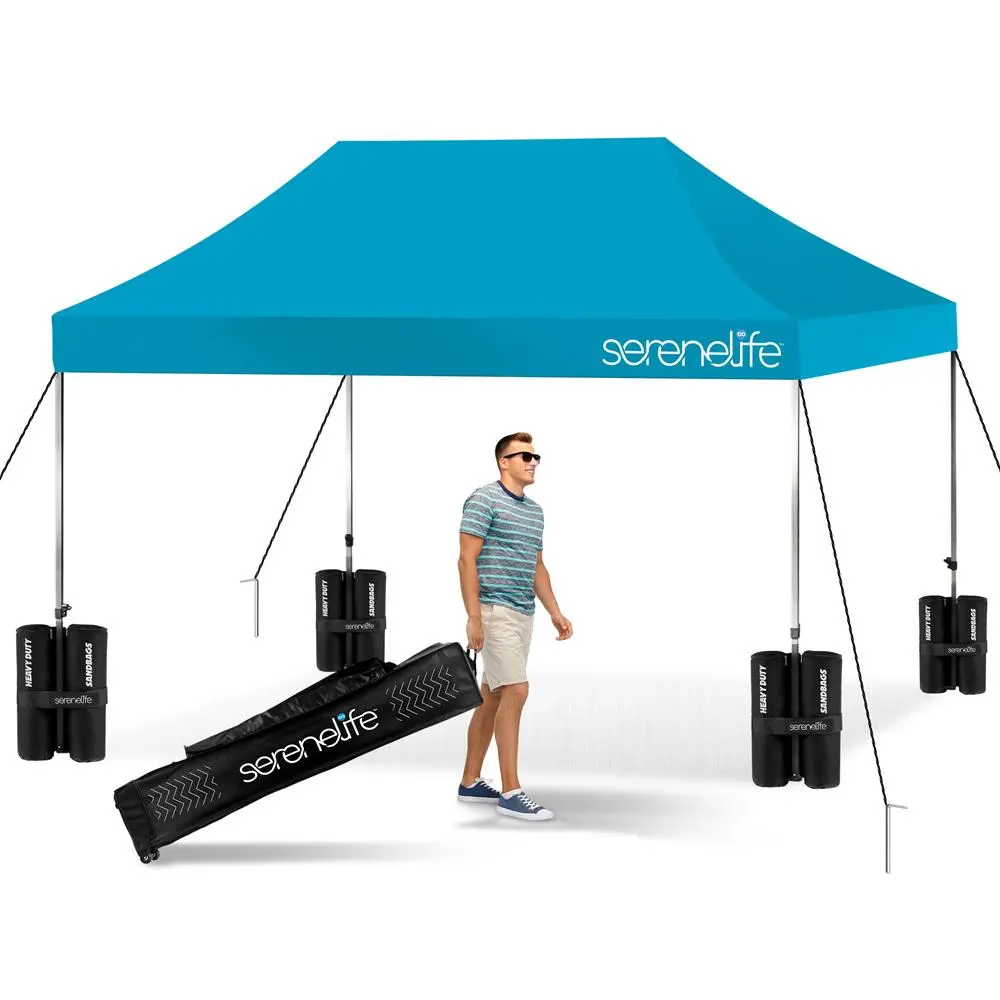 Commercial Pop Up Canopy Tent 10x15 ft, Heavy-Duty 500D Polyester Folding Shelter, Stable, Lightweight & Waterproof with UPF 50+ for Outdoor Sports, Includes Roller Bag & 4 Sand Bags