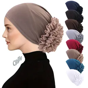 3pcs Ruffled Headscarf Hat, Chiffon Hijab Undercap, Stretchy Hijab Cap, Ethnic Style Headwear, Breathable Headscarf, All Season Headwear, Ruffled Undercap, Modest Fashion Headwear, Versatile Headscarf, Women's Head Wrap