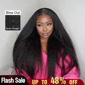 BGMgirl Kinky Straight 360 Lace Wear Go Wig 6*4 HD Lace 9*6 Yaki Straight 180% Density Glueless Pre Plucked Pre Cut Human Hair eve valentines day gift