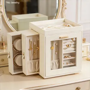 PU Leather Jewelry Box 360° Rotating, Jewelry Storage Case with Mirror, Jewelry Organizer, Glass Window, Spacious, Divided Compartments, Vertical Jewelry Storage, Open Design, Storage Boxes, Great Gift Christmas