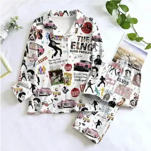 Elvis Presley Pajama Set – “The King” Long Sleeve Sleepwear, Rock and Roll Women’s Lounge Set, Christmas Pajamas
