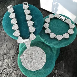 3Pcs Hip Hop Street Style 'SELF MADE' Alphabet Pendant Necklace Bracelet Set with Icy Crystal Miami Cuban Chain Sparkling Jewelry Gift for Everyday Wear and Special Occasions